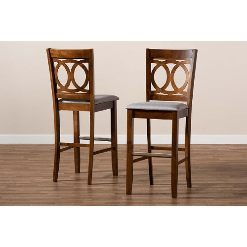 Baxton Studio Carson Modern and Contemporary Grey Fabric Upholstered and Walnut Brown Finished Wood 2-Piece Bar Stool Set