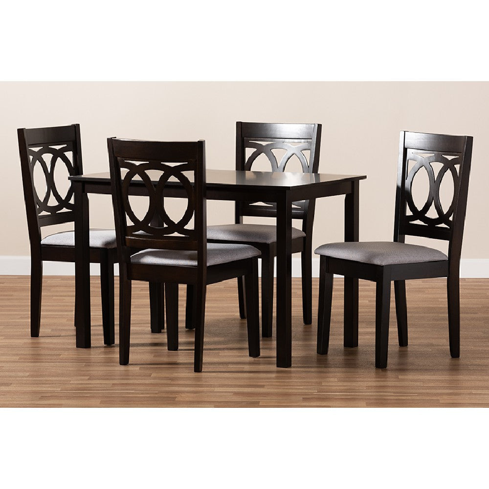 Baxton Studio Lenoir Modern and Contemporary Gray Fabric Upholstered Espresso Brown Finished Wood 5-Piece Dining Set