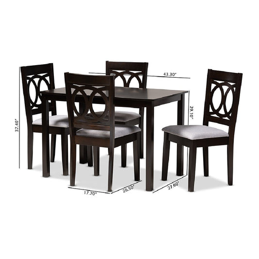 Baxton Studio Lenoir Modern and Contemporary Gray Fabric Upholstered Espresso Brown Finished Wood 5-Piece Dining Set
