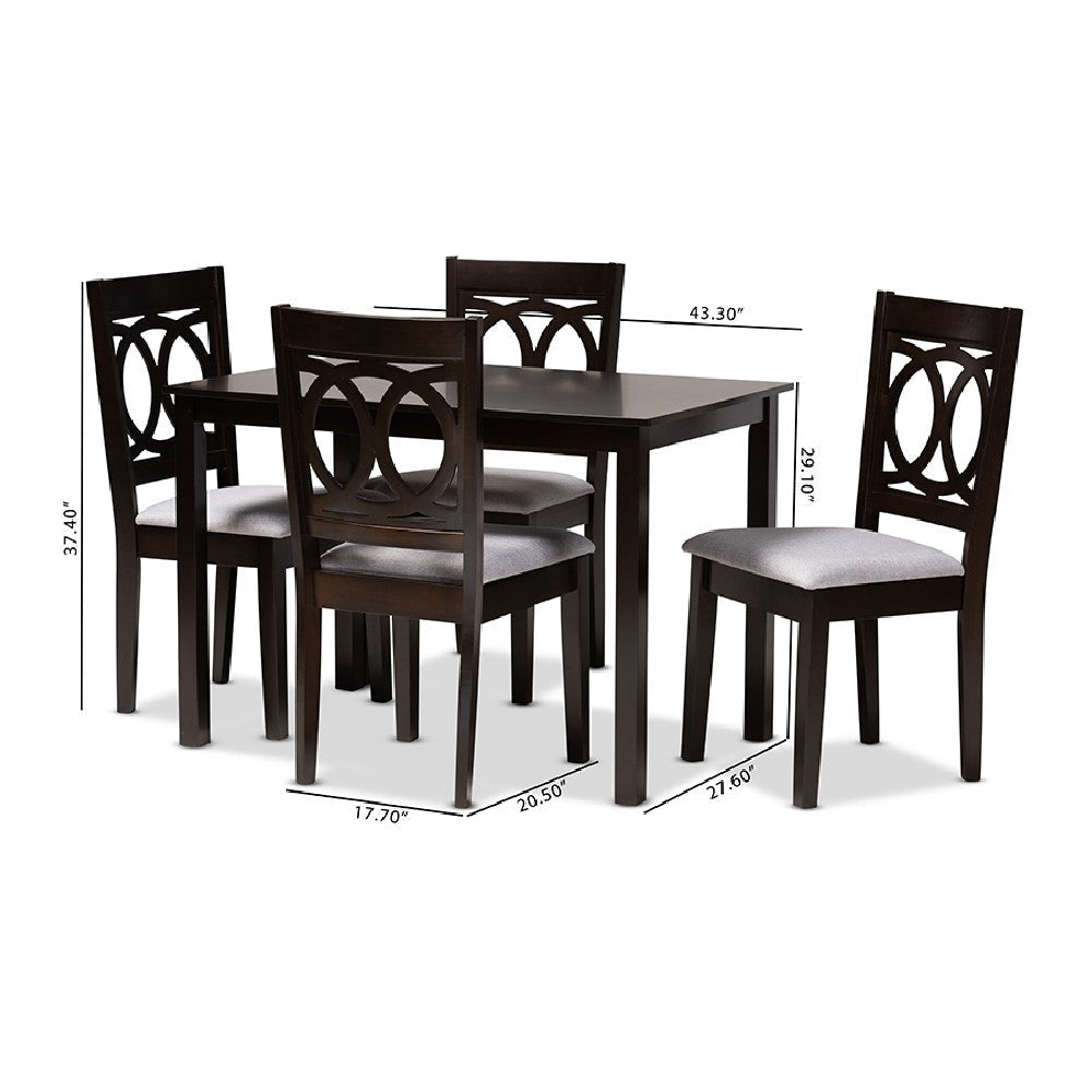 Baxton Studio Lenoir Modern and Contemporary Gray Fabric Upholstered Espresso Brown Finished Wood 5-Piece Dining Set