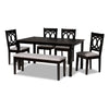 Baxton Studio Bennett Modern and Contemporary Grey Fabric Upholstered and Dark Brown Finished Wood 6-Piece Dining Set