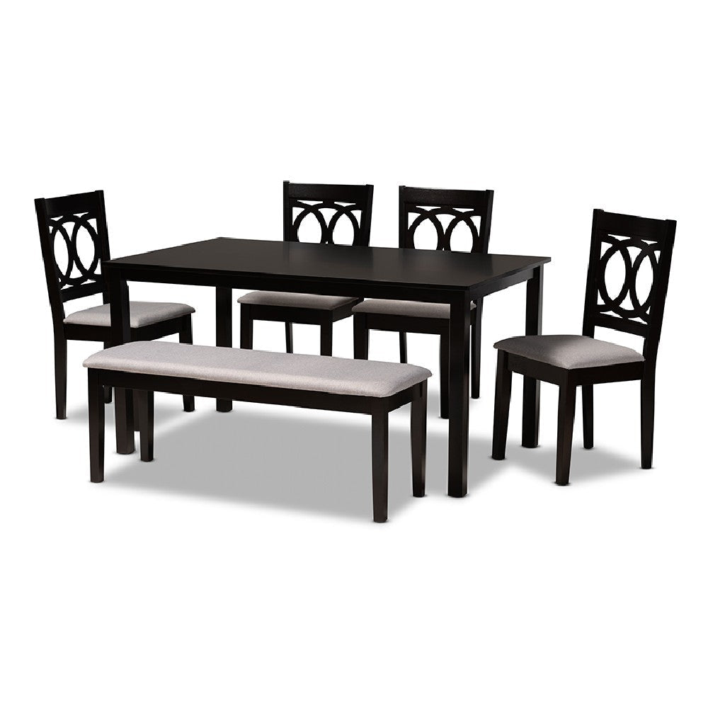 Baxton Studio Bennett Modern and Contemporary Grey Fabric Upholstered and Dark Brown Finished Wood 6-Piece Dining Set