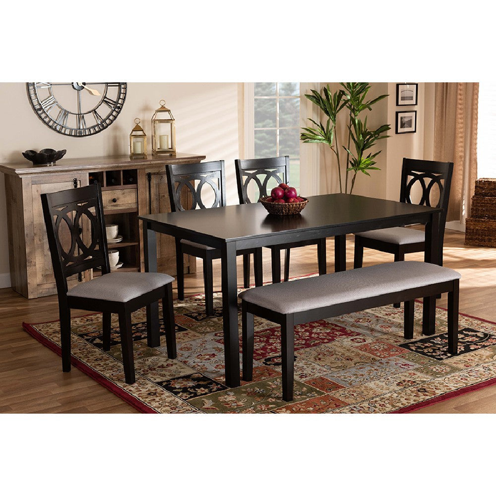 Baxton Studio Bennett Modern and Contemporary Grey Fabric Upholstered and Dark Brown Finished Wood 6-Piece Dining Set