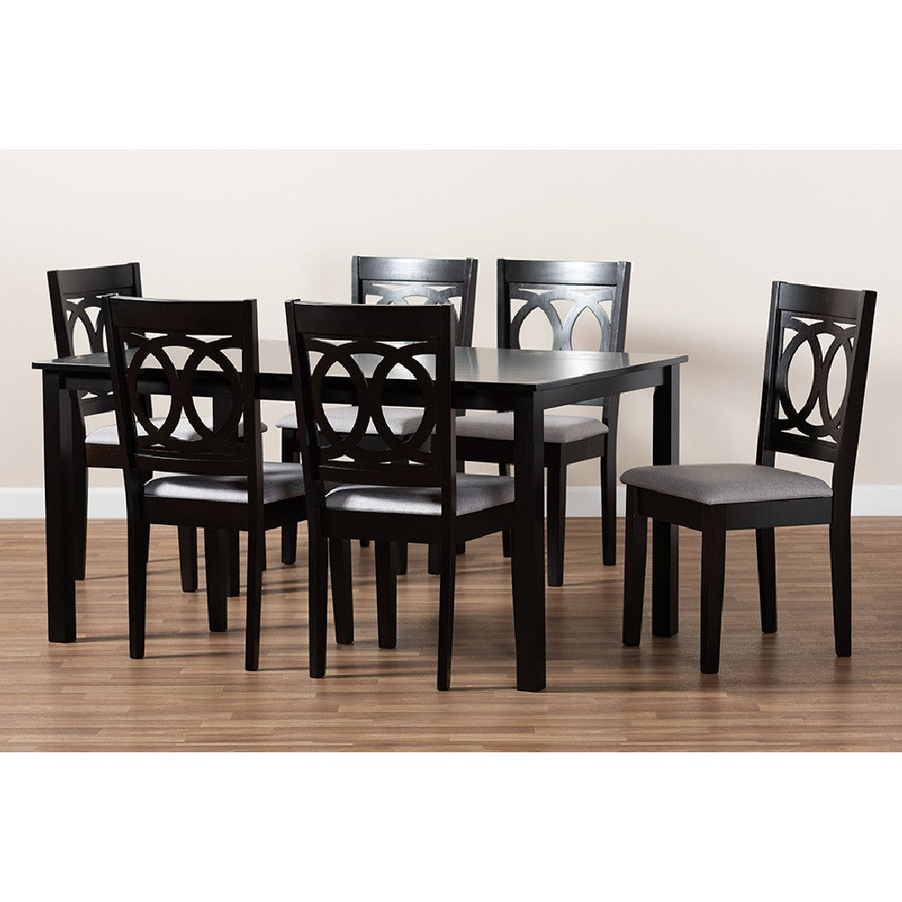 Baxton Studio Lenoir Modern and Contemporary Grey Fabric Upholstered Espresso Brown Finished Wood 7-Piece Dining Set