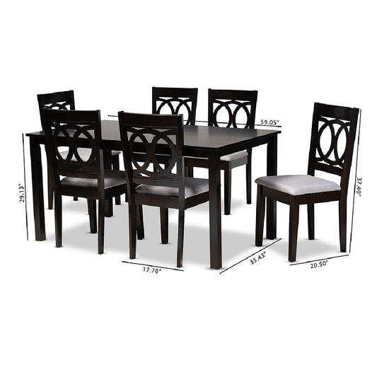 Baxton Studio Lenoir Modern and Contemporary Grey Fabric Upholstered Espresso Brown Finished Wood 7-Piece Dining Set