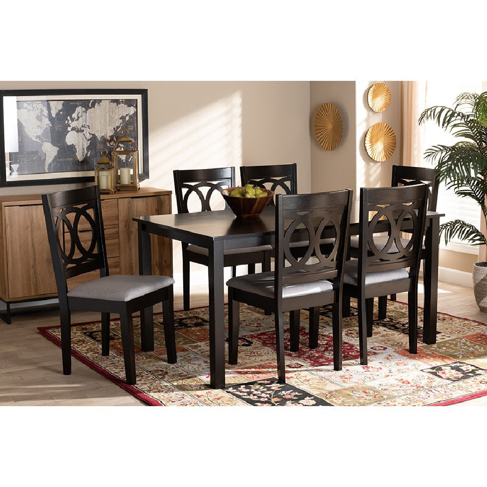 Baxton Studio Lenoir Modern and Contemporary Grey Fabric Upholstered Espresso Brown Finished Wood 7-Piece Dining Set