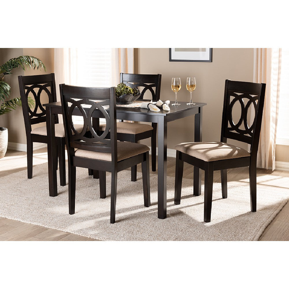 Baxton Studio Lenoir Modern and Contemporary Sand Fabric Upholstered Espresso Brown Finished Wood 5-Piece Dining Set