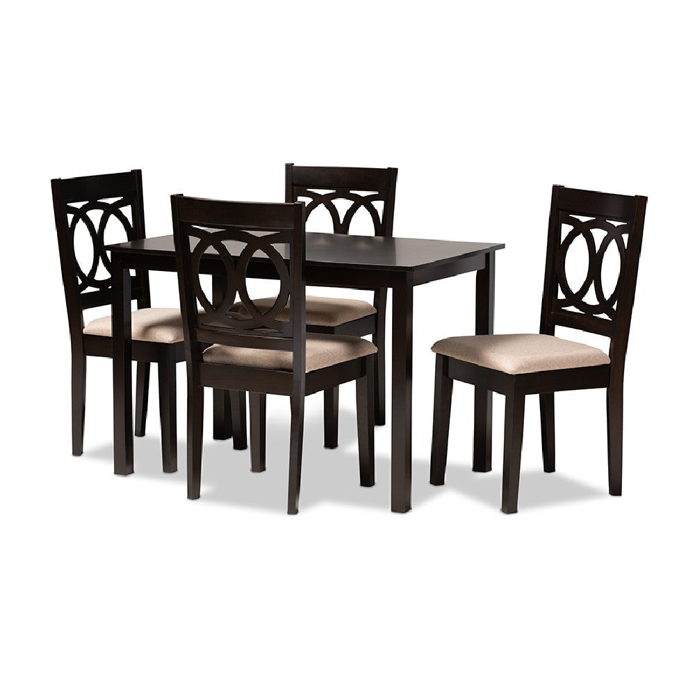 Baxton Studio Lenoir Modern and Contemporary Sand Fabric Upholstered Espresso Brown Finished Wood 5-Piece Dining Set