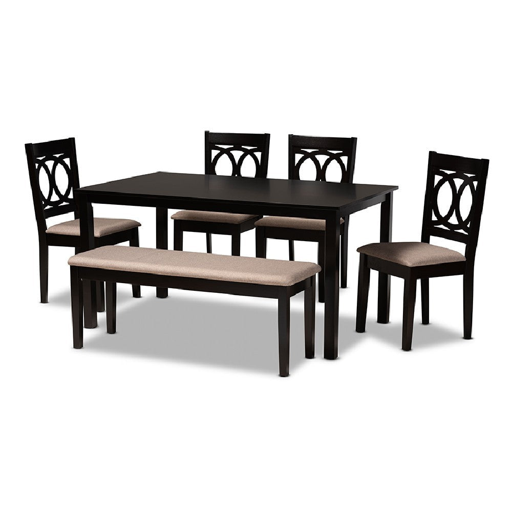 Baxton Studio Bennett Modern and Contemporary Sand Fabric Upholstered and Dark Brown Finished Wood 6-Piece Dining Set