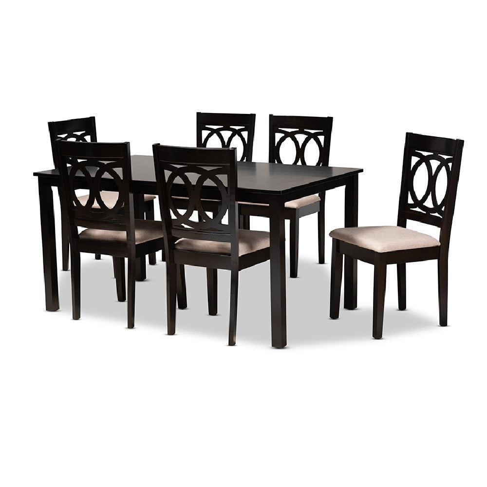 Baxton Studio Lenoir Modern and Contemporary Sand Fabric Upholstered Espresso Brown Finished Wood 7-Piece Dining Set