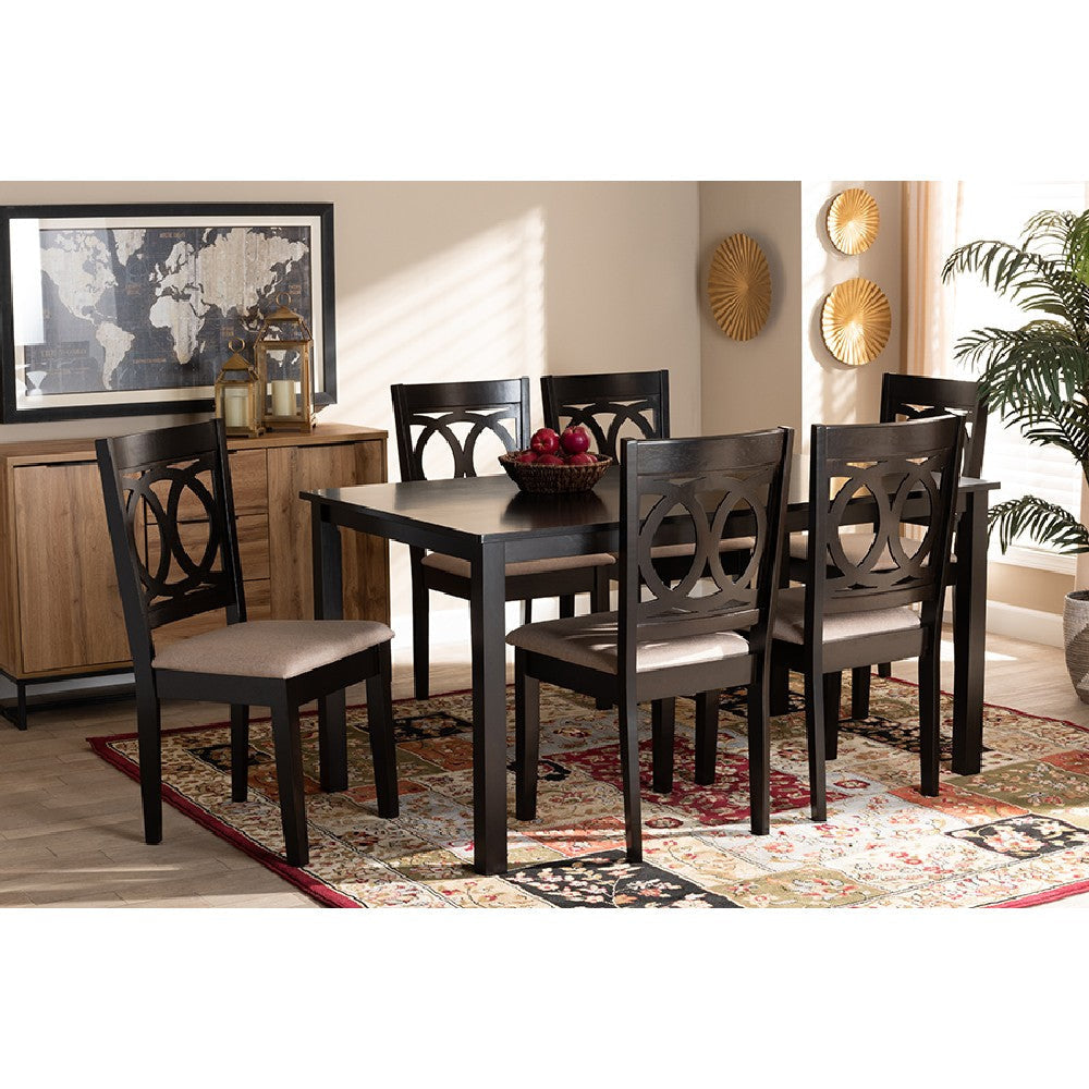 Baxton Studio Lenoir Modern and Contemporary Sand Fabric Upholstered Espresso Brown Finished Wood 7-Piece Dining Set