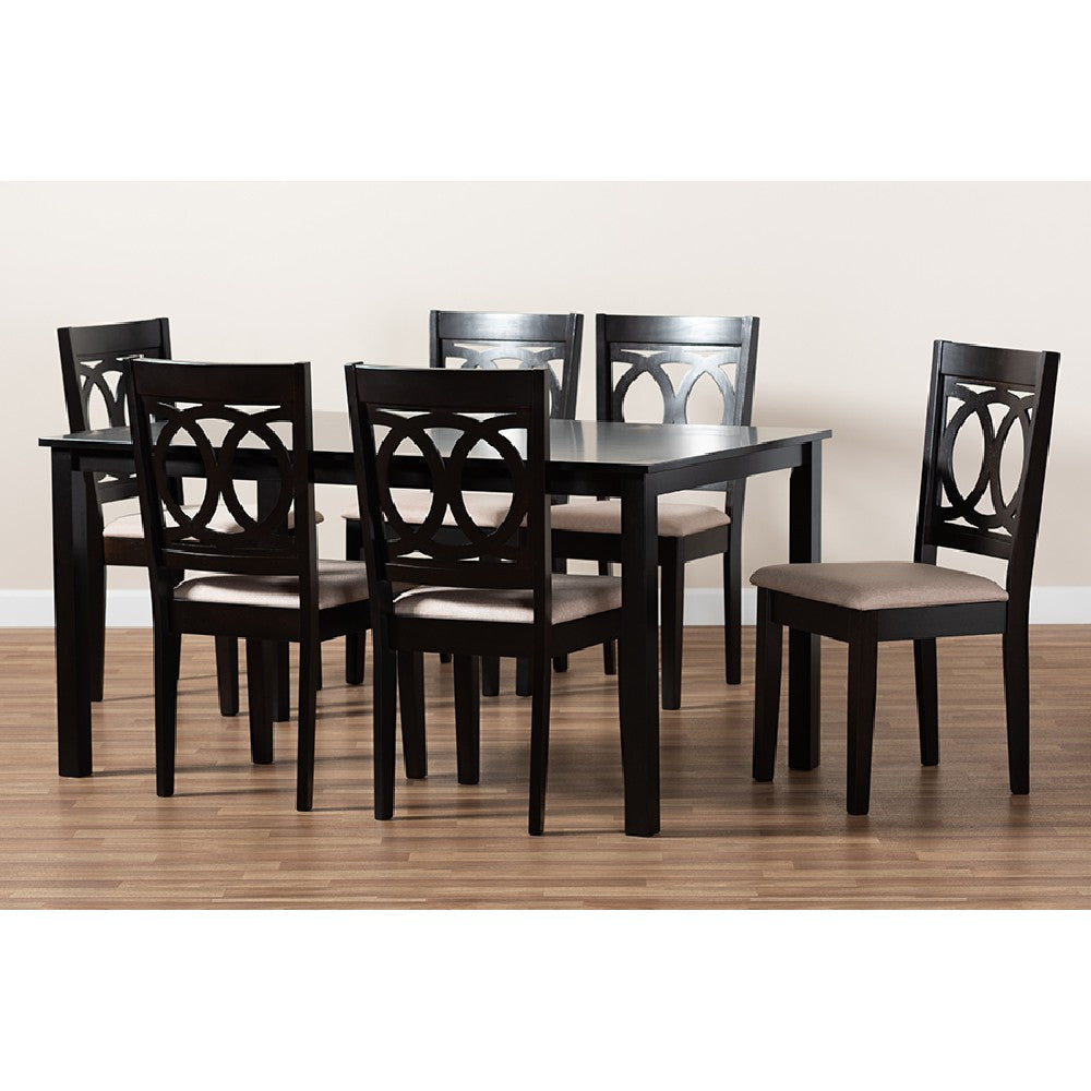Baxton Studio Lenoir Modern and Contemporary Sand Fabric Upholstered Espresso Brown Finished Wood 7-Piece Dining Set