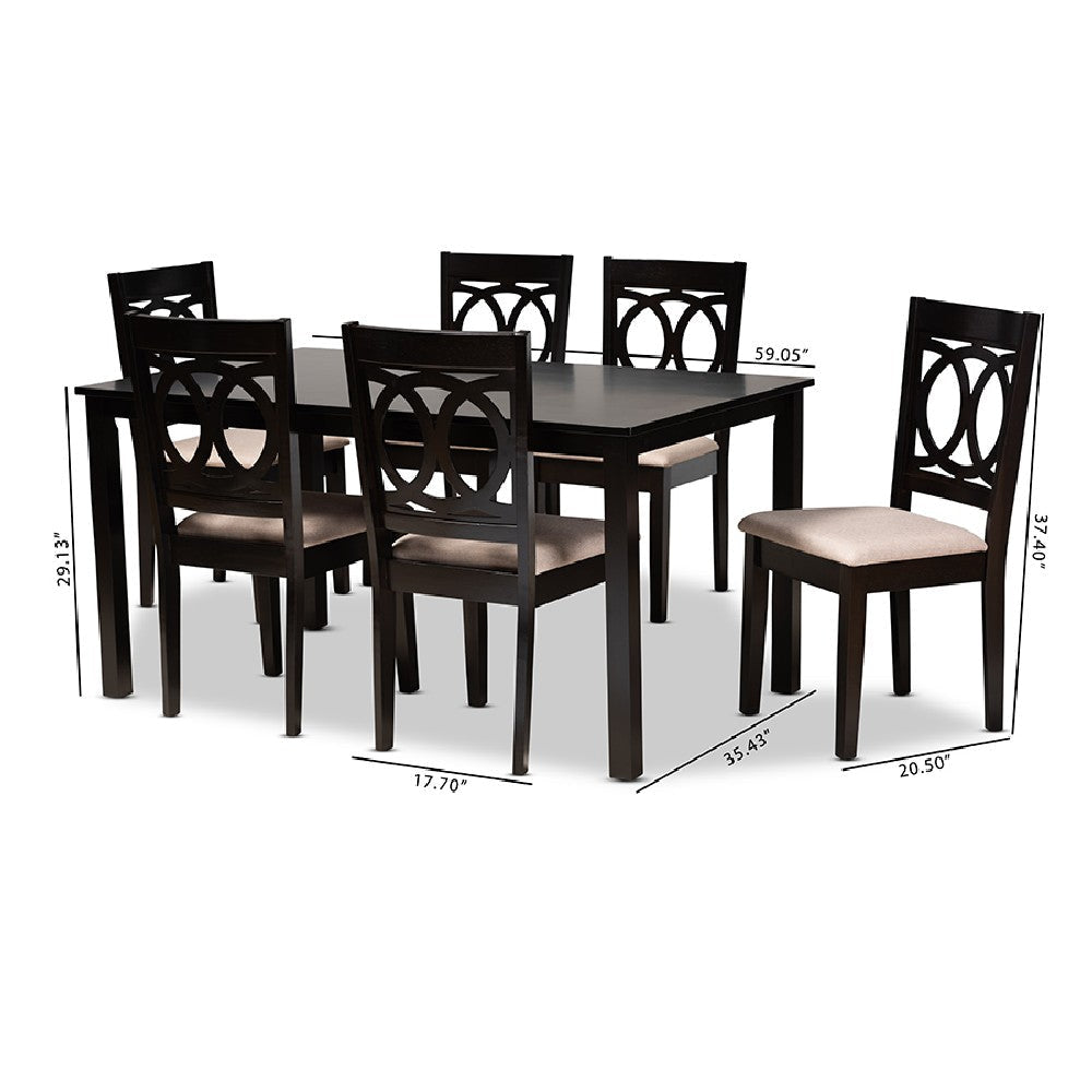 Baxton Studio Lenoir Modern and Contemporary Sand Fabric Upholstered Espresso Brown Finished Wood 7-Piece Dining Set