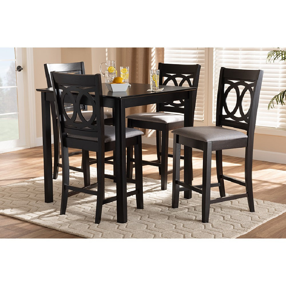 Baxton Studio Lenoir Modern and Contemporary Gray Fabric Upholstered Espresso Brown Finished 5-Piece Wood Pub Set