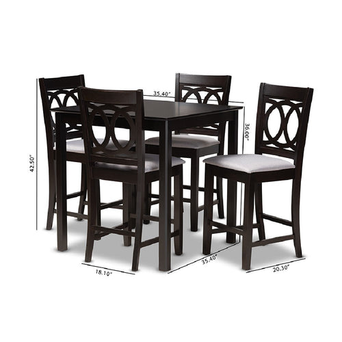 Baxton Studio Lenoir Modern and Contemporary Gray Fabric Upholstered Espresso Brown Finished 5-Piece Wood Pub Set