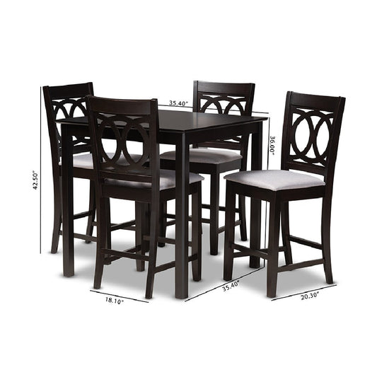Baxton Studio Lenoir Modern and Contemporary Gray Fabric Upholstered Espresso Brown Finished 5-Piece Wood Pub Set