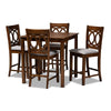 Baxton Studio Lenoir Modern and Contemporary Grey Fabric Upholstered Walnut Brown Finished 5-Piece Wood Pub Set