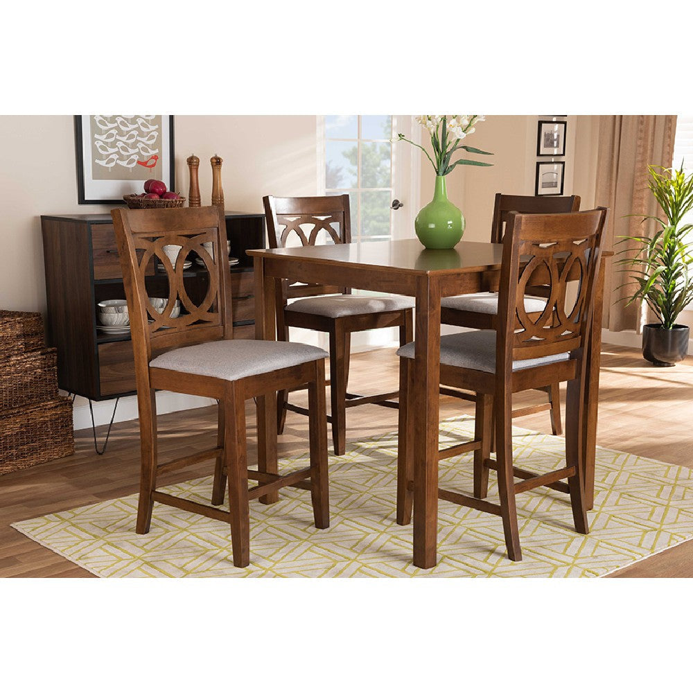 Baxton Studio Lenoir Modern and Contemporary Grey Fabric Upholstered Walnut Brown Finished 5-Piece Wood Pub Set