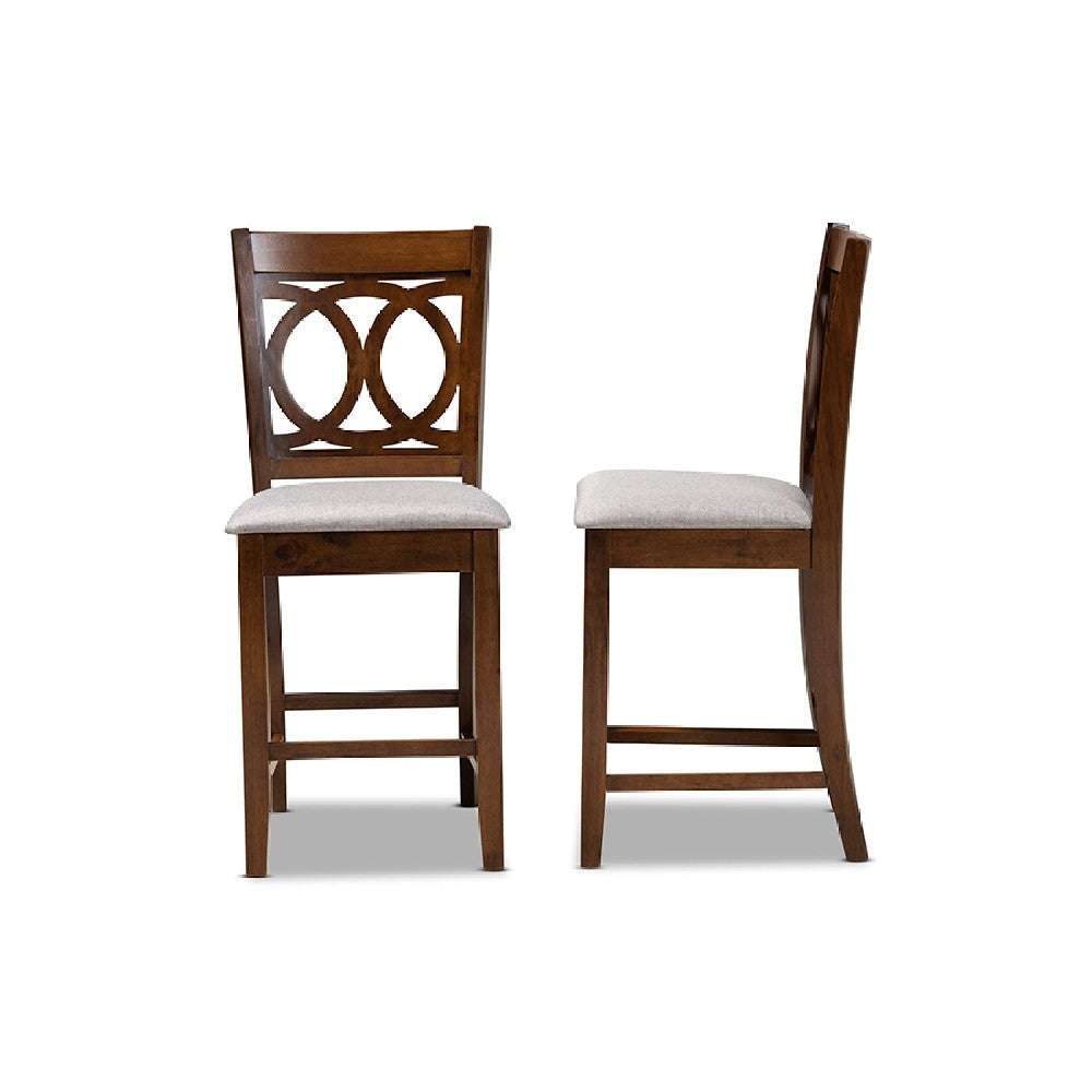 Baxton Studio Lenoir Modern and Contemporary Grey Fabric Upholstered Walnut Brown Finished Wood 2-Piece Counter Height Pub Chair Set