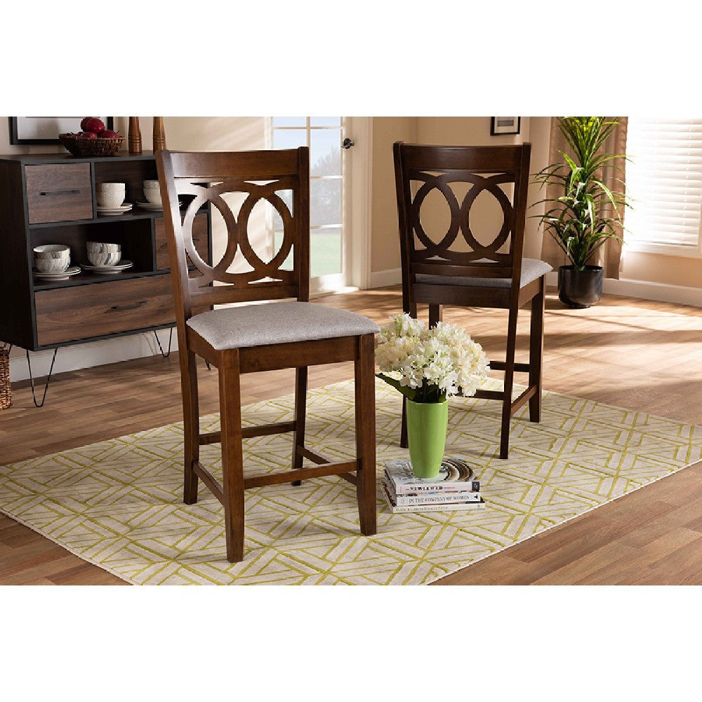 Baxton Studio Lenoir Modern and Contemporary Grey Fabric Upholstered Walnut Brown Finished Wood 2-Piece Counter Height Pub Chair Set