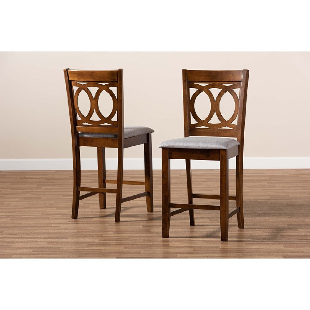 Baxton Studio Lenoir Modern and Contemporary Grey Fabric Upholstered Walnut Brown Finished Wood 2-Piece Counter Height Pub Chair Set