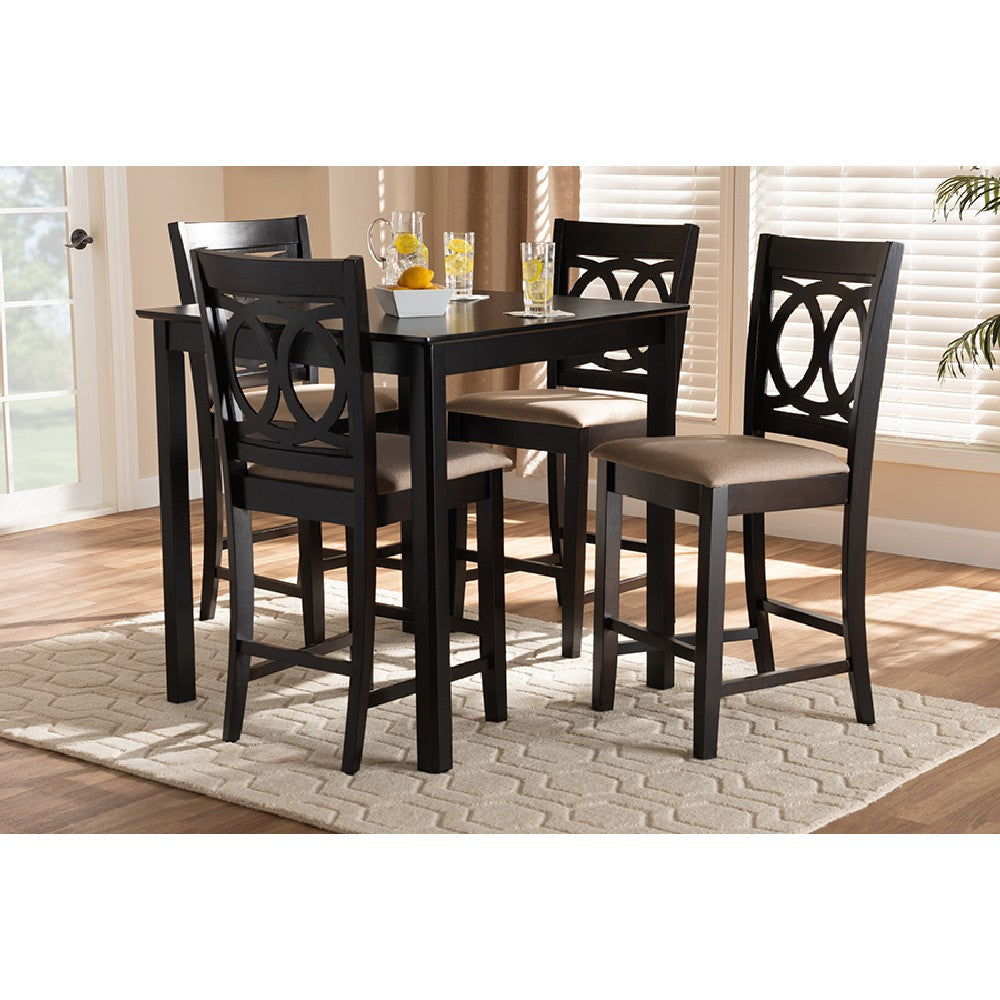 Baxton Studio Lenoir Modern and Contemporary Sand Fabric Upholstered Espresso Brown Finished 5-Piece Wood Pub Set