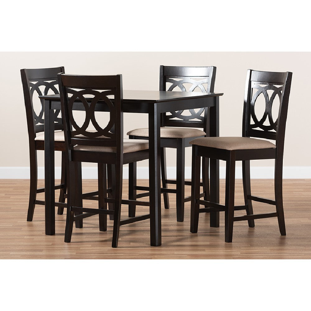Baxton Studio Lenoir Modern and Contemporary Sand Fabric Upholstered Espresso Brown Finished 5-Piece Wood Pub Set