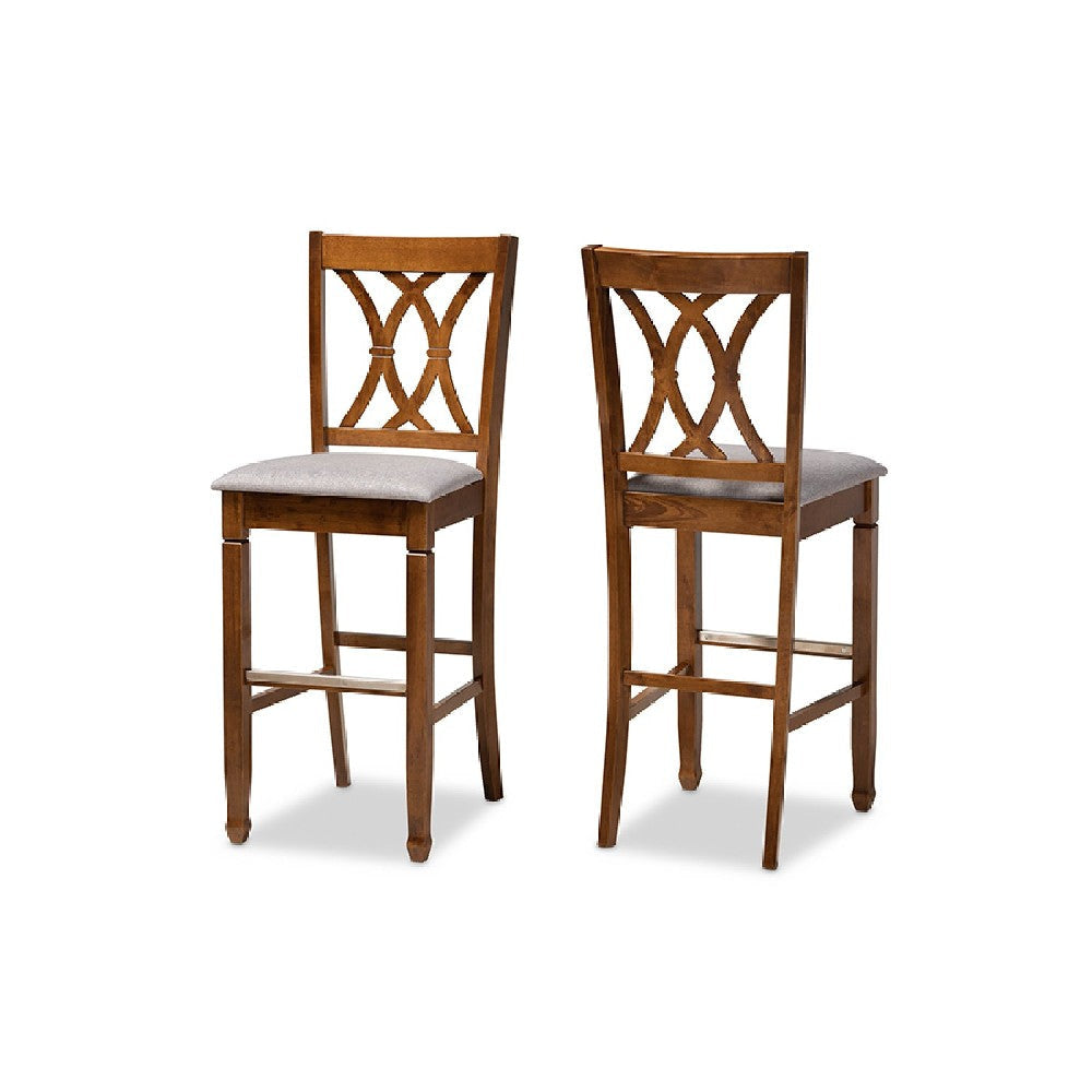 Baxton Studio Calista Modern and Contemporary Grey Fabric Upholstered and Walnut Brown Finished Wood 2-Piece Bar Stool Set