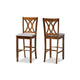 Baxton Studio Calista Modern and Contemporary Grey Fabric Upholstered and Walnut Brown Finished Wood 2-Piece Bar Stool Set