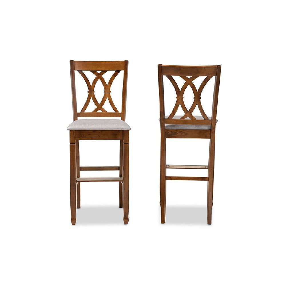 Baxton Studio Calista Modern and Contemporary Grey Fabric Upholstered and Walnut Brown Finished Wood 2-Piece Bar Stool Set