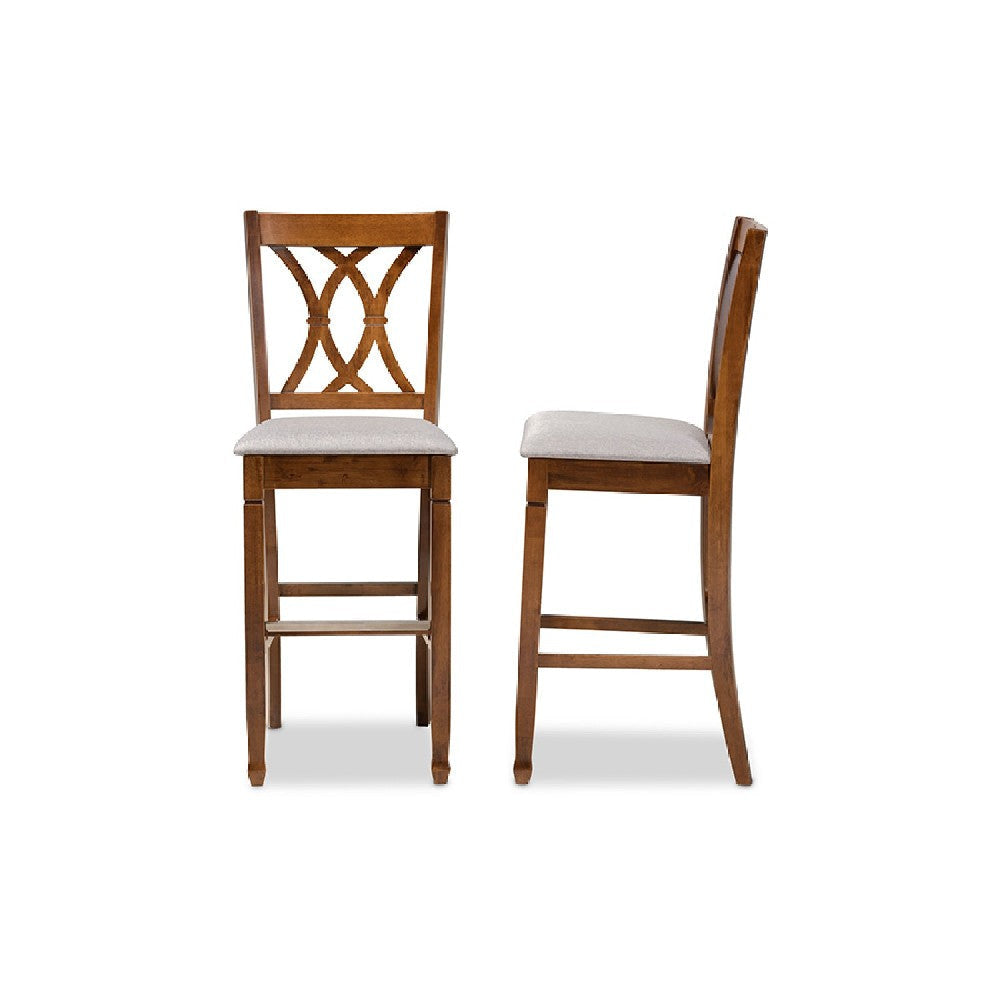 Baxton Studio Calista Modern and Contemporary Grey Fabric Upholstered and Walnut Brown Finished Wood 2-Piece Bar Stool Set