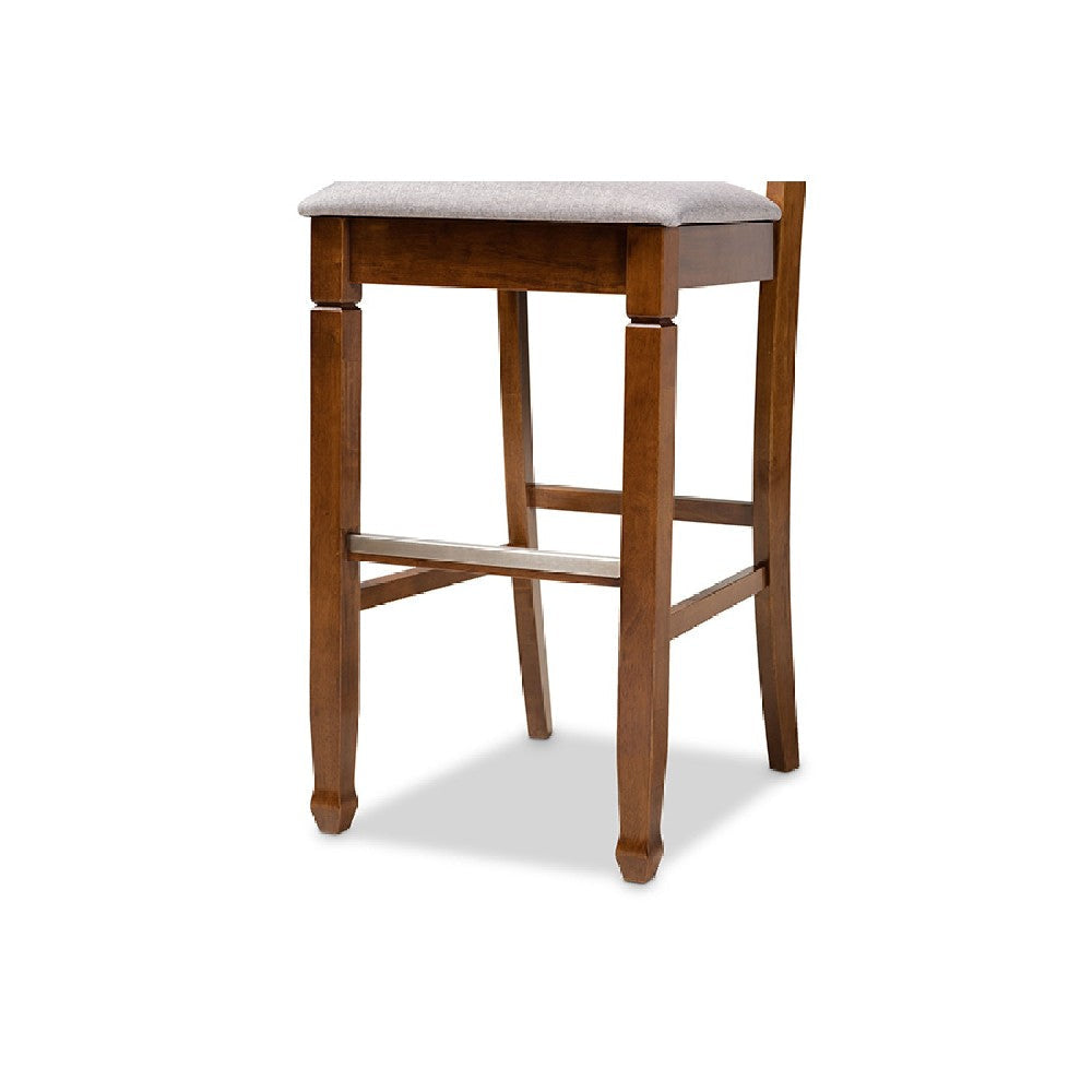 Baxton Studio Calista Modern and Contemporary Grey Fabric Upholstered and Walnut Brown Finished Wood 2-Piece Bar Stool Set