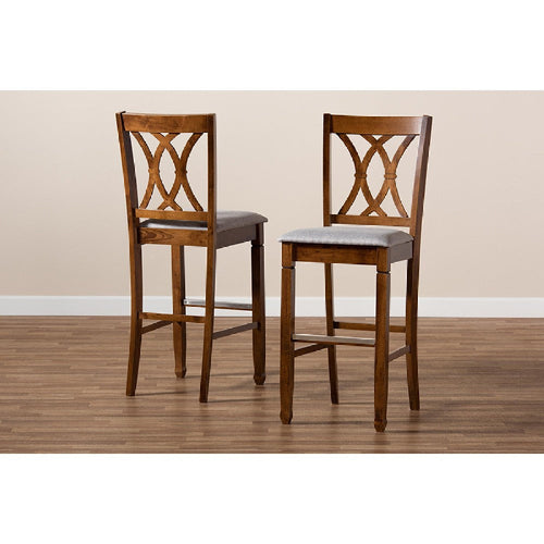 Baxton Studio Calista Modern and Contemporary Grey Fabric Upholstered and Walnut Brown Finished Wood 2-Piece Bar Stool Set