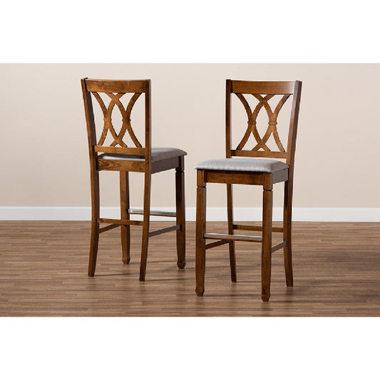 Baxton Studio Calista Modern and Contemporary Grey Fabric Upholstered and Walnut Brown Finished Wood 2-Piece Bar Stool Set