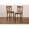 Baxton Studio Calista Modern and Contemporary Grey Fabric Upholstered and Walnut Brown Finished Wood 2-Piece Bar Stool Set