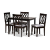 Baxton Studio Reneau Modern and Contemporary Gray Fabric Upholstered Espresso Brown Finished Wood 5-Piece Dining Set