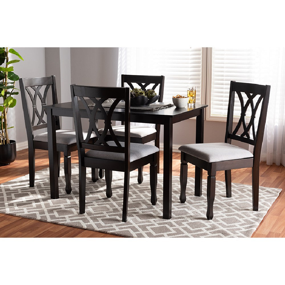 Baxton Studio Reneau Modern and Contemporary Gray Fabric Upholstered Espresso Brown Finished Wood 5-Piece Dining Set