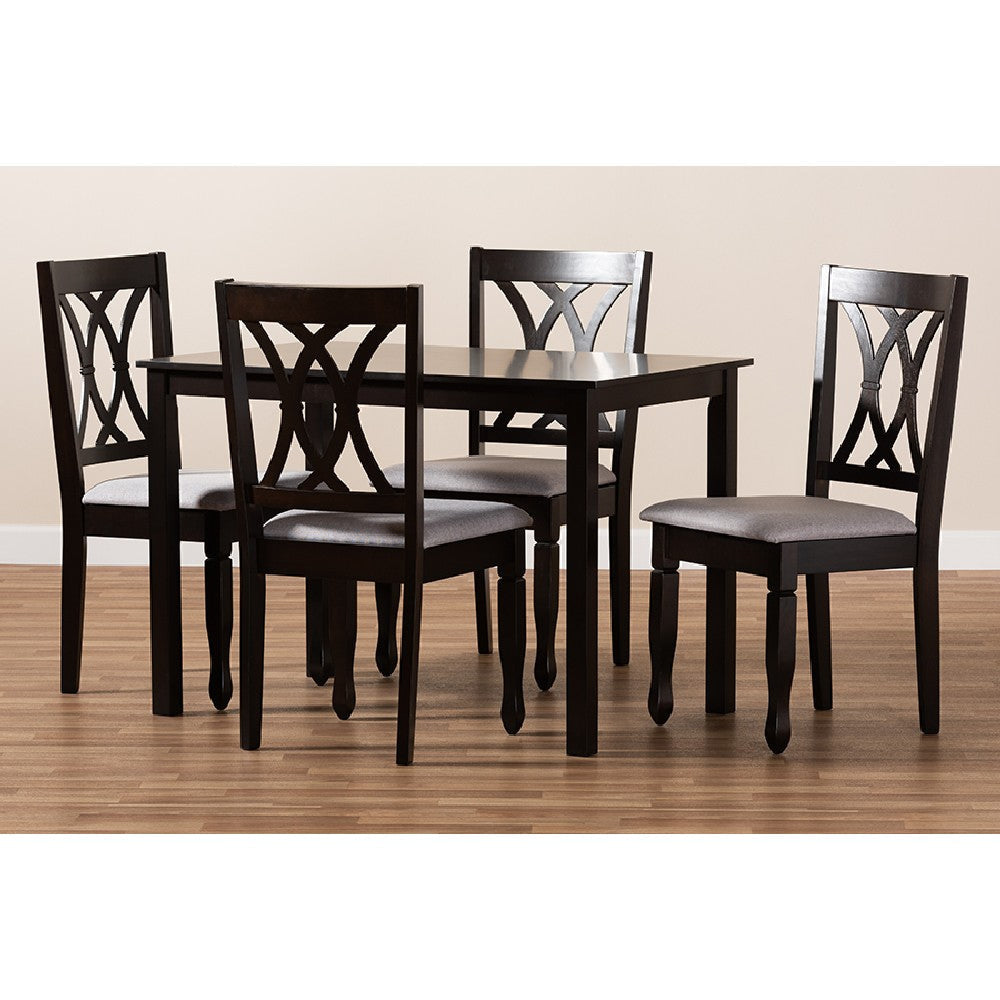 Baxton Studio Reneau Modern and Contemporary Gray Fabric Upholstered Espresso Brown Finished Wood 5-Piece Dining Set