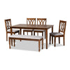 Baxton Studio Reneau Modern and Contemporary Grey Fabric Upholstered and Walnut Brown Finished Wood 6-Piece Dining Set