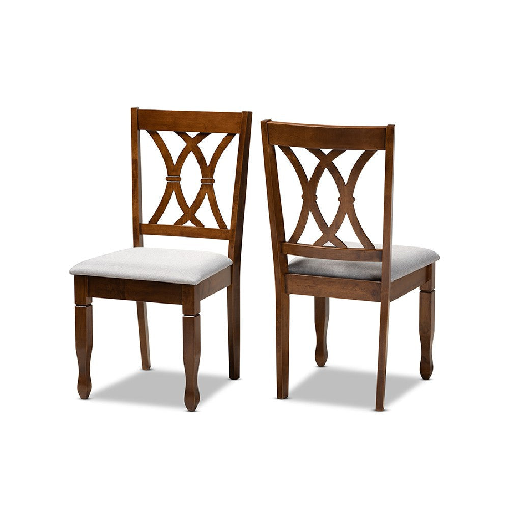 Baxton Studio Augustine Modern and Contemporary Grey Fabric Upholstered and Walnut Brown Finished Wood 2-Piece Dining Chair Set Set