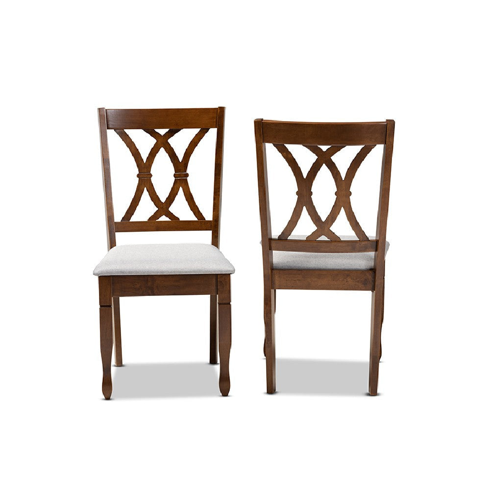 Baxton Studio Augustine Modern and Contemporary Grey Fabric Upholstered and Walnut Brown Finished Wood 2-Piece Dining Chair Set Set