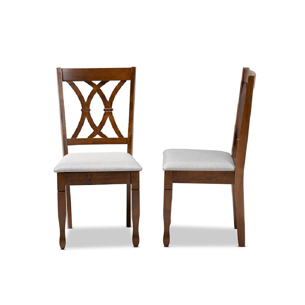Baxton Studio Augustine Modern and Contemporary Grey Fabric Upholstered and Walnut Brown Finished Wood 2-Piece Dining Chair Set Set