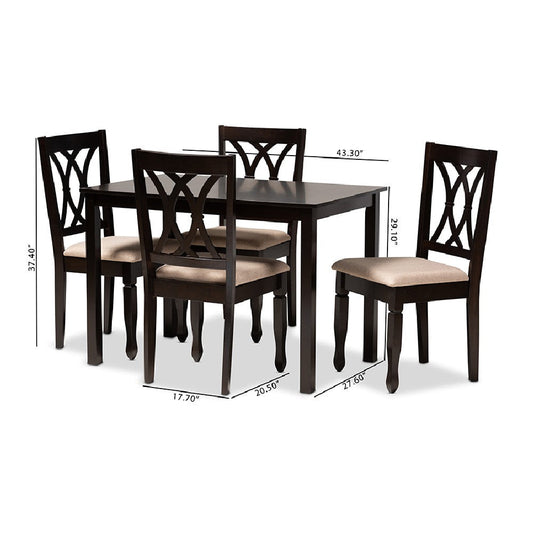 Baxton Studio Reneau Modern and Contemporary Sand Fabric Upholstered Espresso Brown Finished Wood 5-Piece Dining Set
