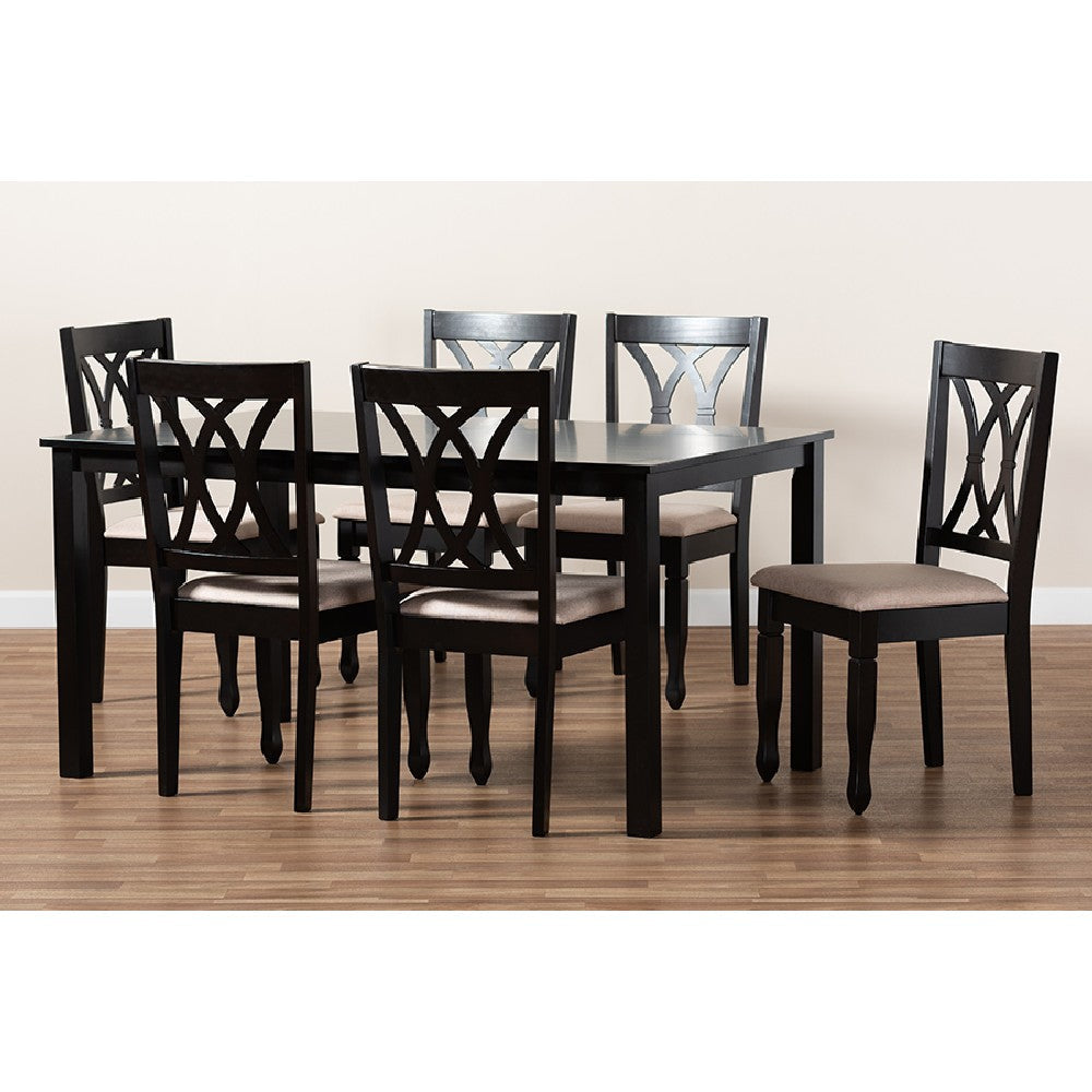 Baxton Studio Reneau Modern and Contemporary Sand Fabric Upholstered Espresso Brown Finished Wood 7-Piece Dining Set