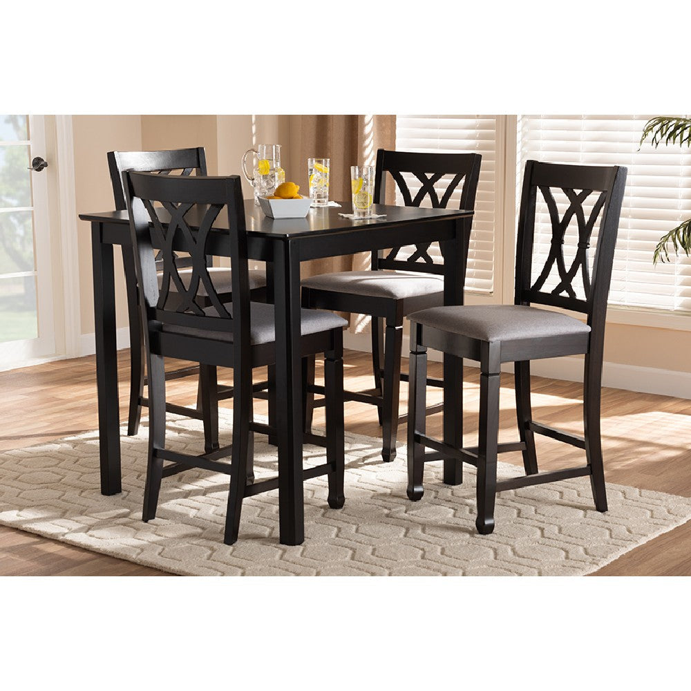 Baxton Studio Reneau Modern and Contemporary Gray Fabric Upholstered Espresso Brown Finished 5-Piece Wood Pub Set