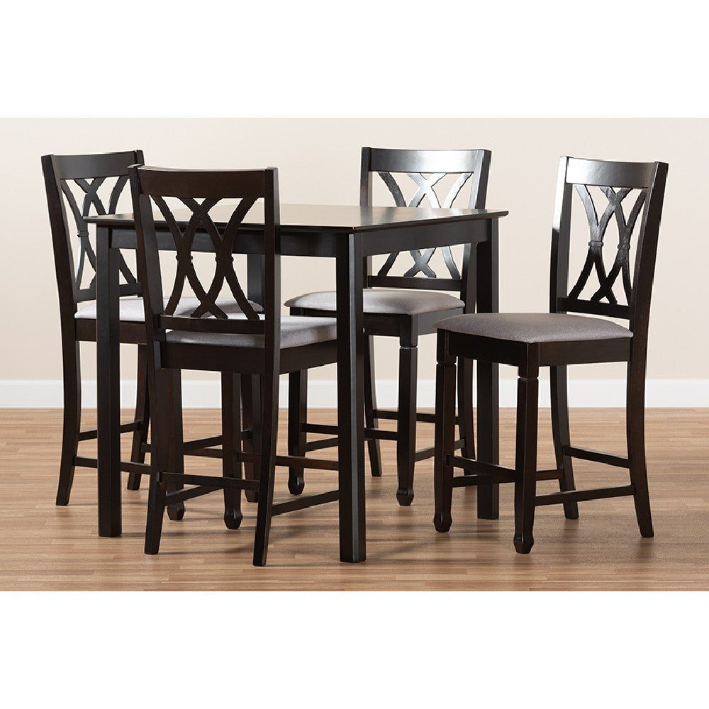 Baxton Studio Reneau Modern and Contemporary Gray Fabric Upholstered Espresso Brown Finished 5-Piece Wood Pub Set
