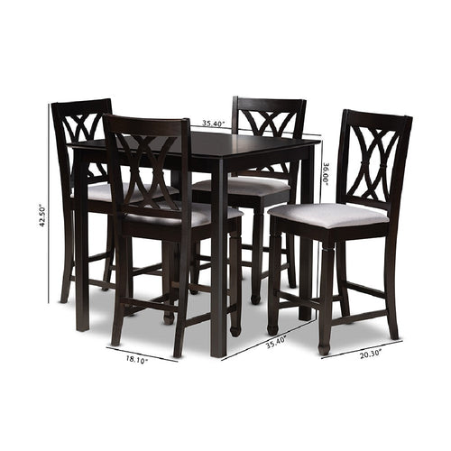 Baxton Studio Reneau Modern and Contemporary Gray Fabric Upholstered Espresso Brown Finished 5-Piece Wood Pub Set