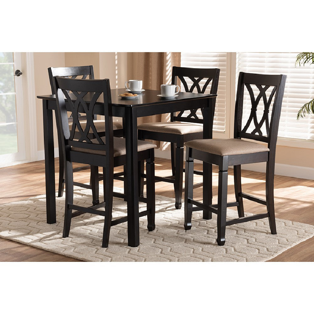 Baxton Studio Reneau Modern and Contemporary Sand Fabric Upholstered Espresso Brown Finished 5-Piece Wood Pub Set