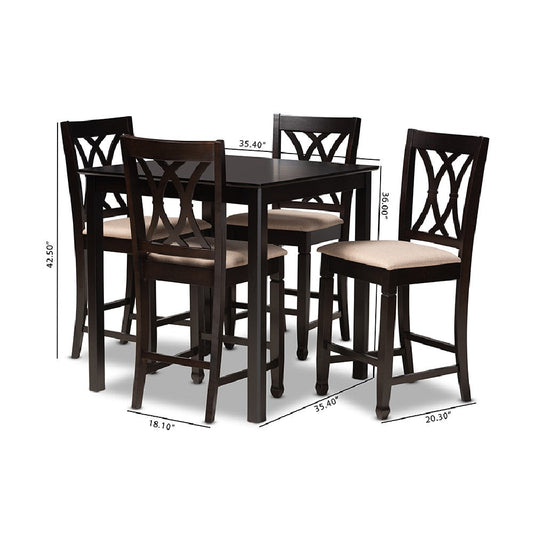 Baxton Studio Reneau Modern and Contemporary Sand Fabric Upholstered Espresso Brown Finished 5-Piece Wood Pub Set