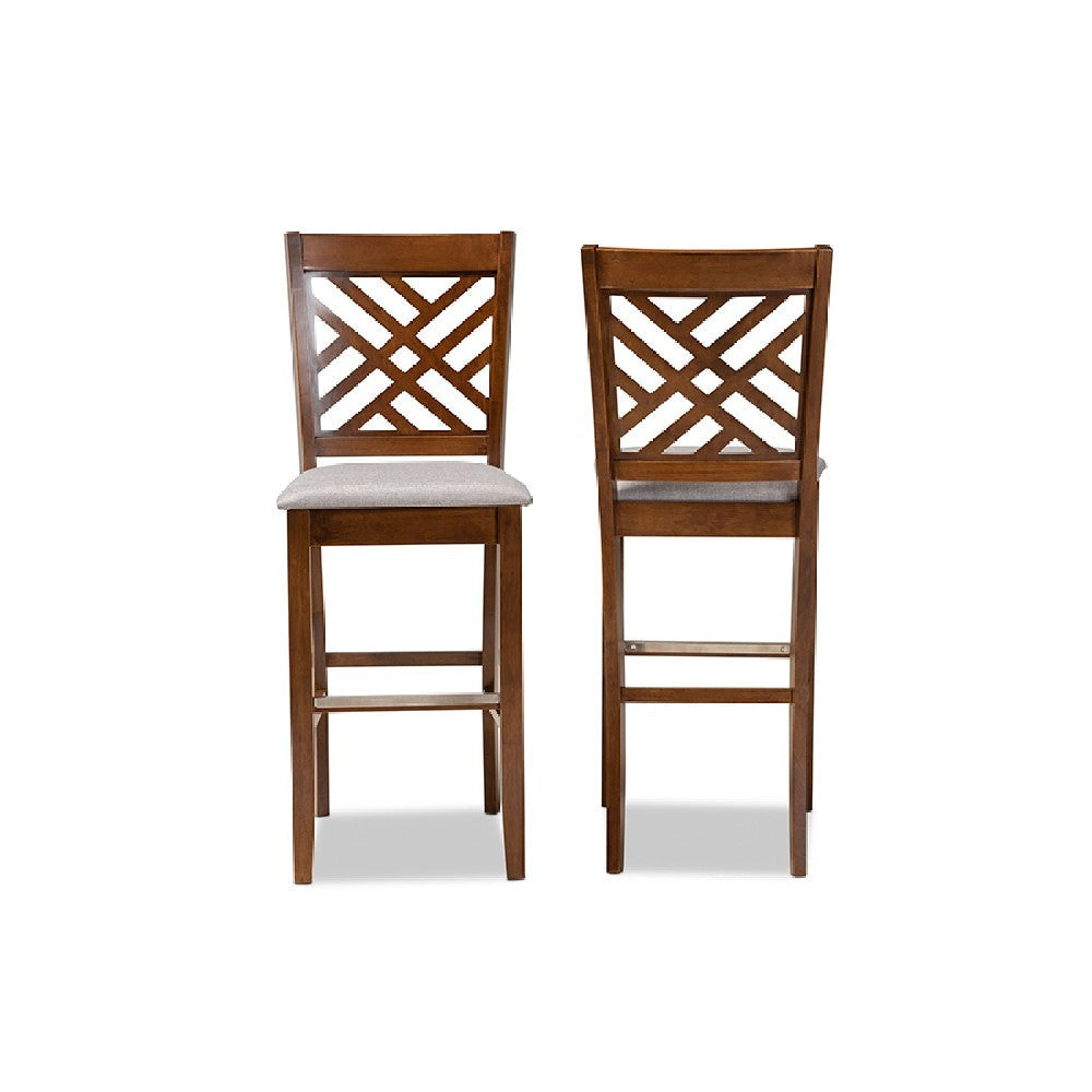 Baxton Studio Jason Modern and Contemporary Grey Fabric Upholstered and Walnut Brown Finished Wood 2-Piece Bar Stool Set